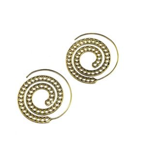 GOLD Color Brass Indian Spiral Hoop Earrings
